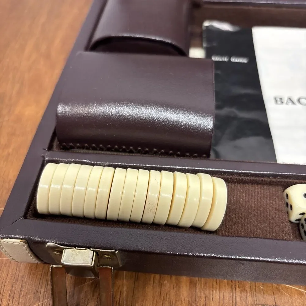 Vintage Chouette Travel Backgammon Set Attaché Case Complete Dice Cups Rules